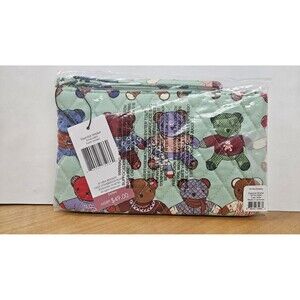 Vera Bradley Essential Wristlet Clutch Small Green Toasty Teddies Print New